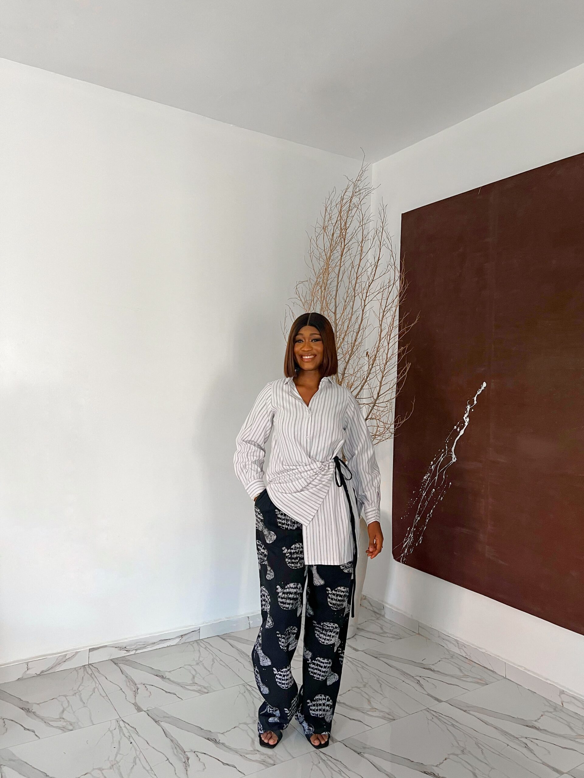 VICTORIA SET Victoria Set – Adire Palazzo Pant Set for Ladies in Striped Cotton and Batik Adire Fabric