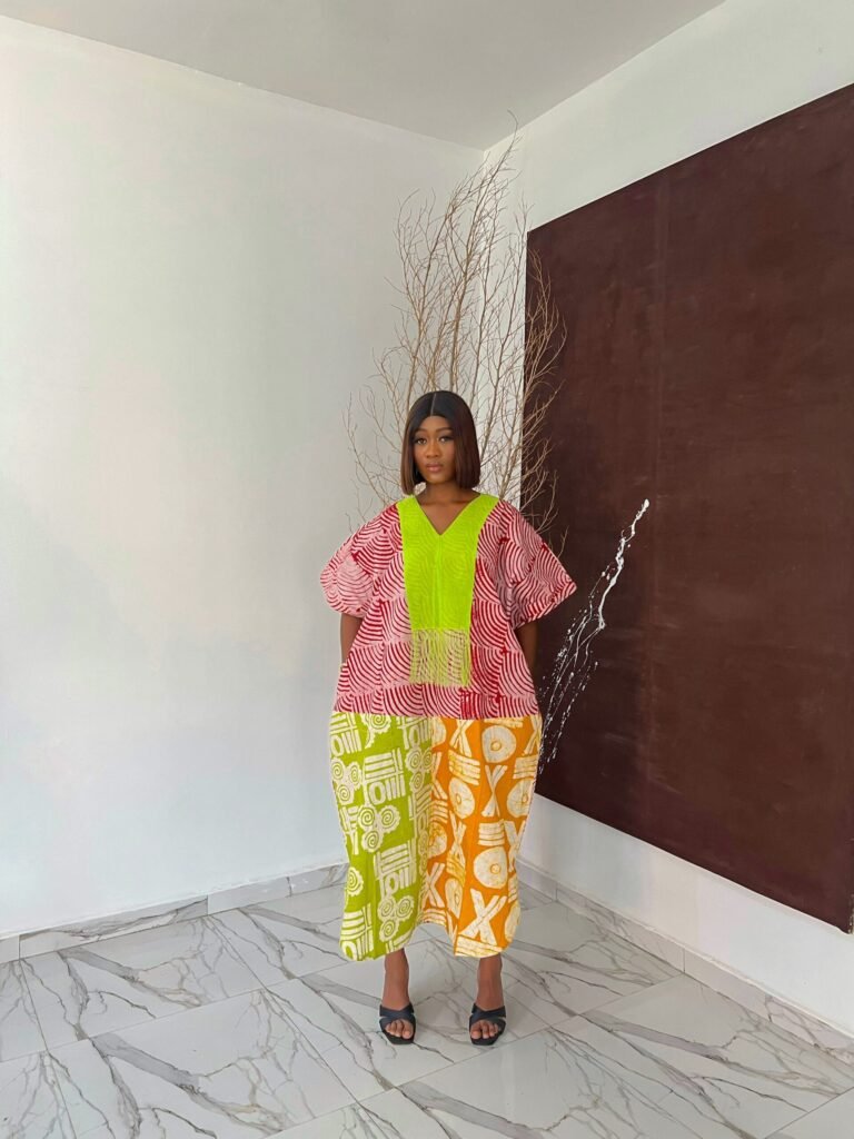 Bubu gown styles - Dora Adire mix traditional Nigerian textile design