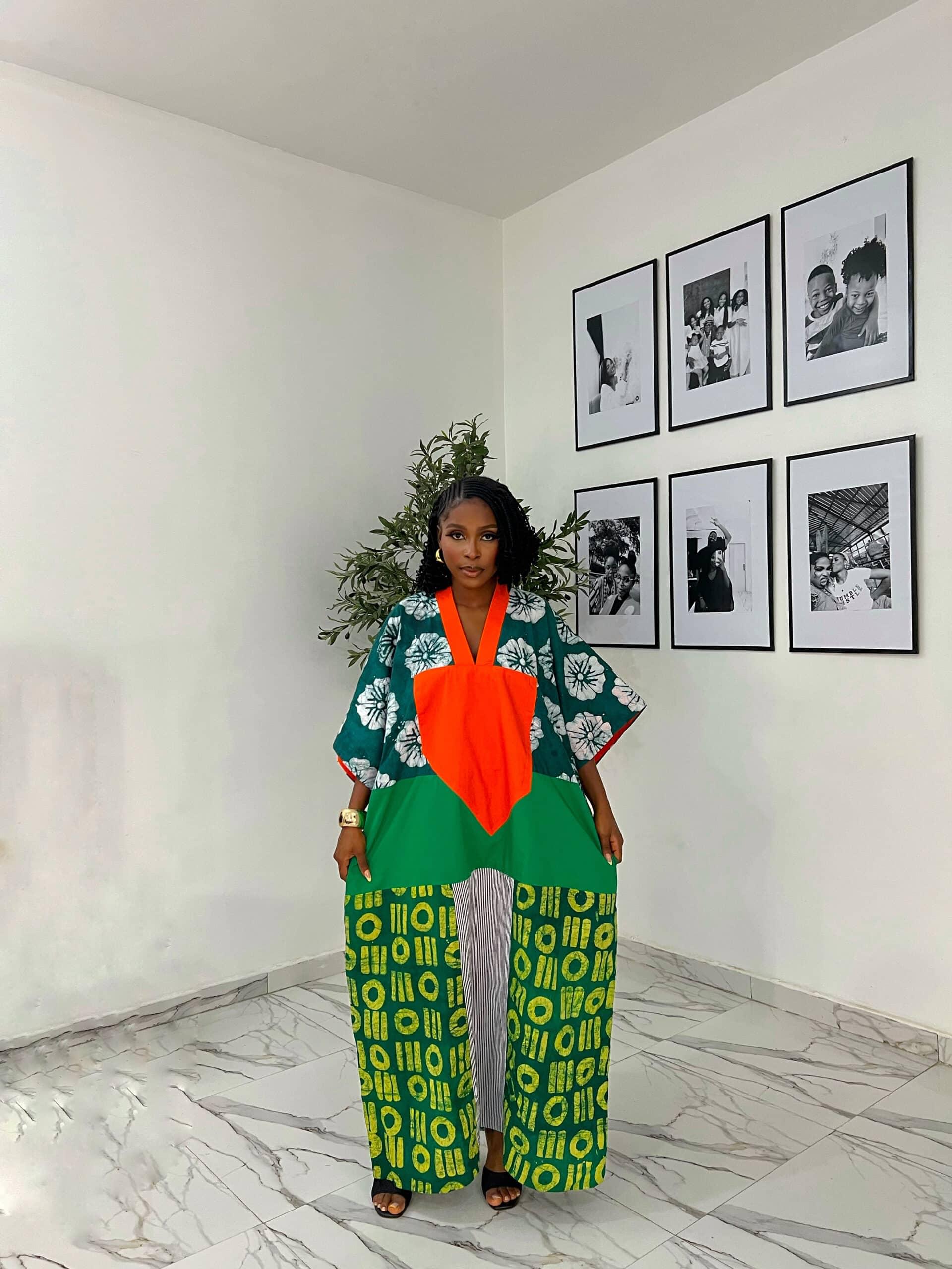 NINI BUBU buy color block adire midi bubu - nini bubu