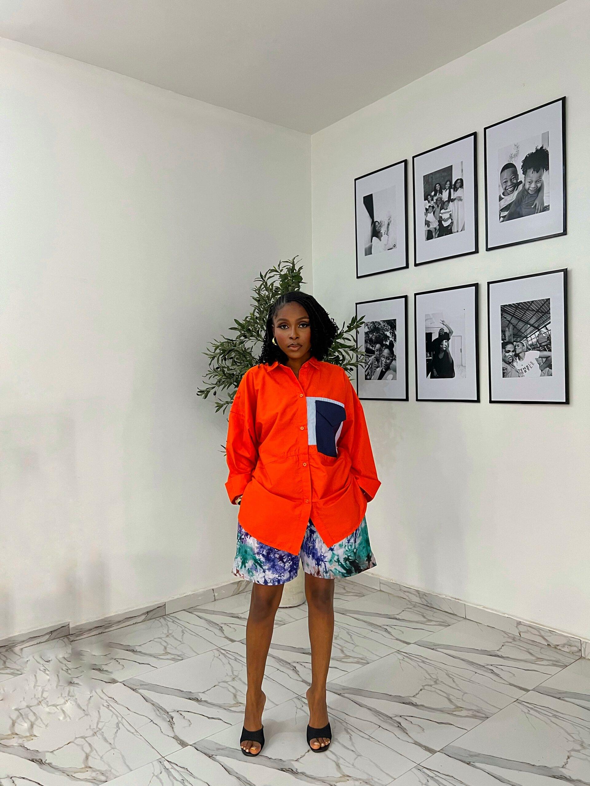 LANA SET Woman wearing color block kimono short set Lana vacation style