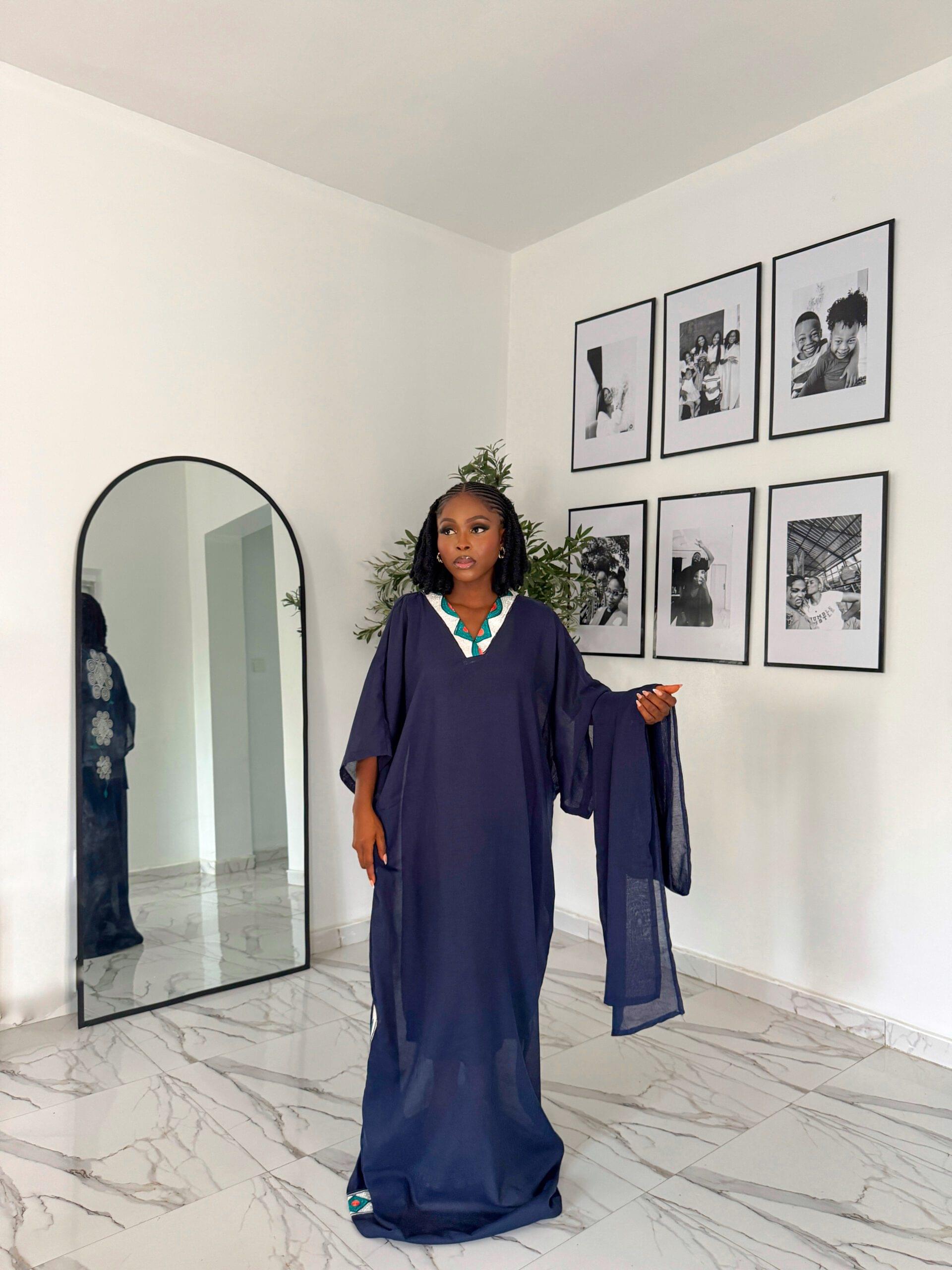Maxi bubu dress for sale showing a picture of Kizora Bubu Gown made by Tailored by Adunni - a women's rtw clothing brand in ikeja lagos